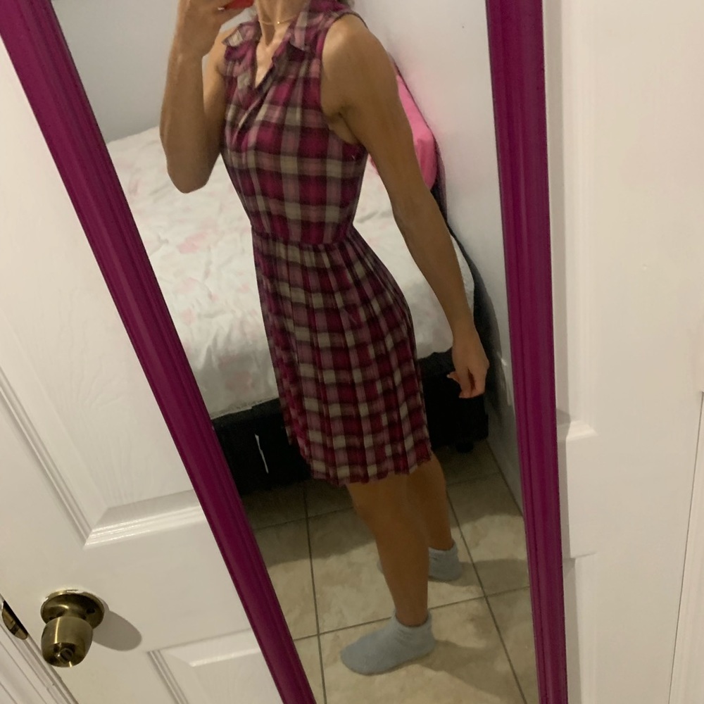 Pink and grey flannel patterned dress